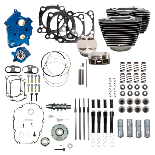 S&S Cycle - S&S Cycle 124in. Power Package - Gear Cam, Oil Cooled, Black Pushrods, Wrinkle Black w/ Highlighted Fins - 310-1058A