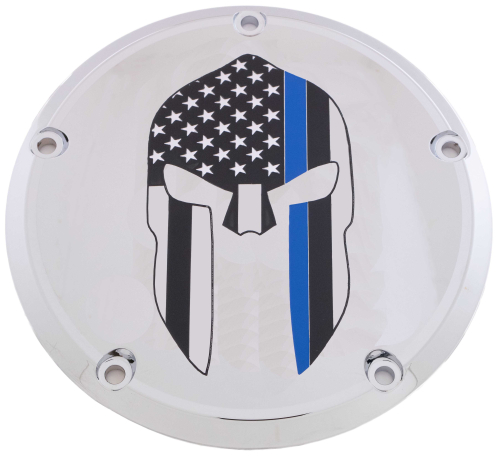 Custom Engraving LTD - Custom Engraving LTD Patriotic Derby Cover - Spartan Blue Line - Chrome - LE02-46