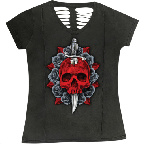 Lethal Threat - Lethal Threat Dagger Skull V-Neck Womens Shirt - LA20707M - Dagger Skull Gray - Medium