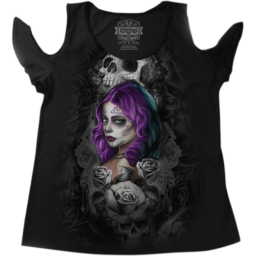 Lethal Threat - Lethal Threat Queen of Heart Womens Shoulder Peak Shirt - LA205251X - Black - 1XL