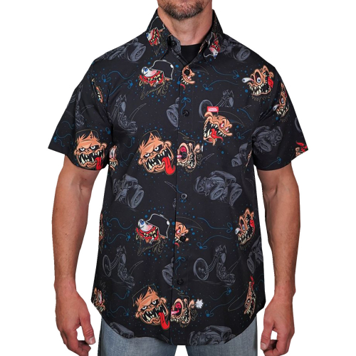 Lethal Threat - Lethal Threat Monster Built Short Sleeve Button Down Shirt - MG60130-4XL - Black - 4XL