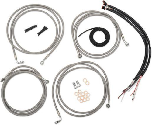 LA Choppers - LA Choppers Complete Handlebar Cable/Brake & Clutch Line/Wire Kit - Stainless Braided - LA-8005KT2A-04