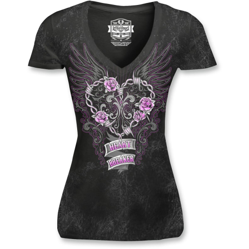 Lethal Threat - Lethal Threat Heartbreaker Womens V-Neck T-Shirt - LT20434S - Black - Small