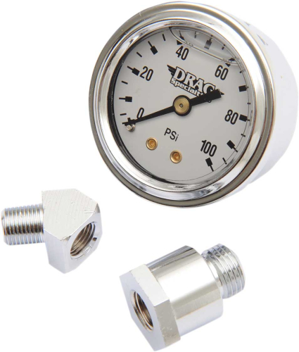 Drag Specialties - Drag Specialties 1 3/4in. Deluxe Liquid-Filled Oil Pressure Gauge Kit - 100lb. Dial - White Face - 244114-BX14