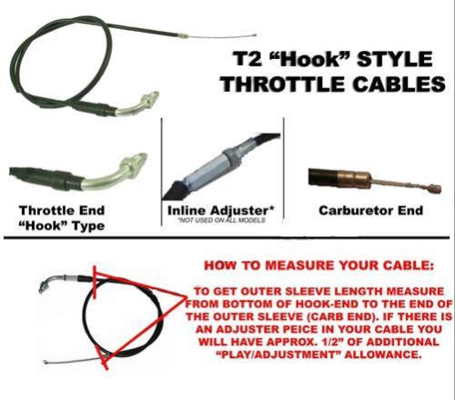 Outside Distributing - Outside Distributing T2 Hook Style Throttle Cable - Sleeve Length 66.5in. - T2-665