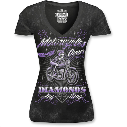 Lethal Threat - Lethal Threat Motorcycles Over Diamonds Womens V-Neck T-Shirt - LT20430S - Black - Small