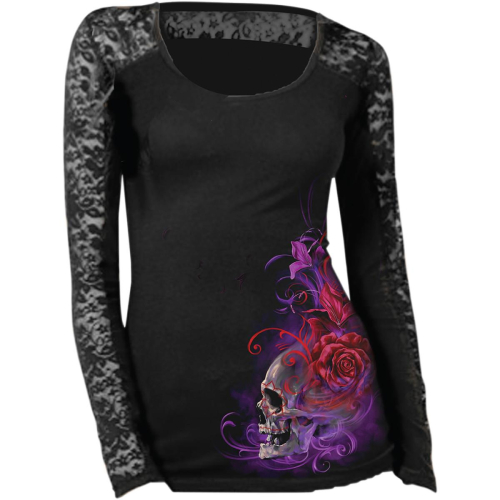Lethal Threat - Lethal Threat Purple Haze Womens Lace Long Sleeve Shirt - LA20449S - Black - Small
