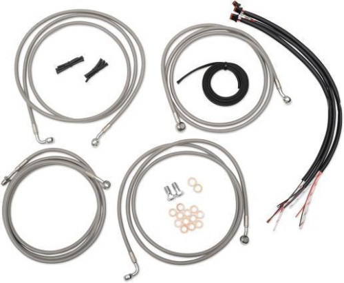 LA Choppers - LA Choppers Complete Handlebar Cable/Brake & Clutch Line/Wire Kit - Stainless Braided - LA-8006KT2B-00