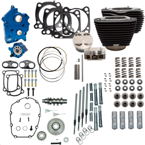 S&S Cycle - S&S Cycle 128in. Power Package for M-Eight with Non-highlighted Fins - Gear Drive Cams - Wrinkle Black - 310-1106