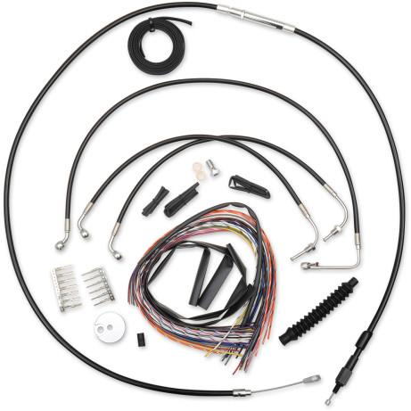 LA Choppers - LA Choppers Complete Handlebar Cable/Brake & Clutch Line/Wire Kit - Black Vinyl/Stainless Braided - LA-8011KT2B-16B