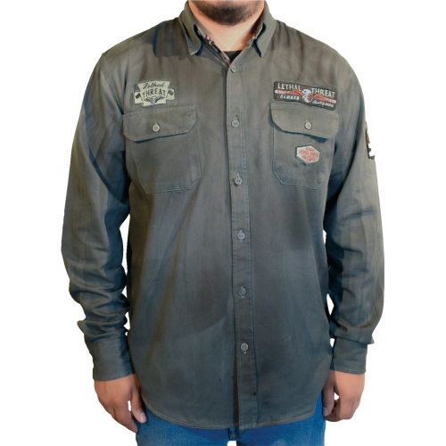 Lethal Threat - Lethal Threat Kustom Kulture Embriodered Long Sleeve Shirt - MG60133L - Gray/Black - Large