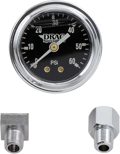 Drag Specialties - Drag Specialties 1 3/4in. Deluxe Liquid-Filled Oil Pressure Gauge Kit - 60lb. Dial - Black Face - 244104-BX14