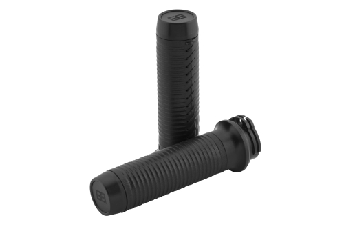 Brass Balls Cycles - Brass Balls Cycles Ribbed Leather Moto Grips - Black/Black - BB08-254