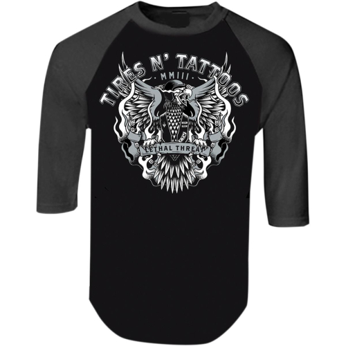 Lethal Threat - Lethal Threat Tires N Tattoo Eagle 3/4 Sleeve Shirt - LT20583M - Gray/Black - Medium