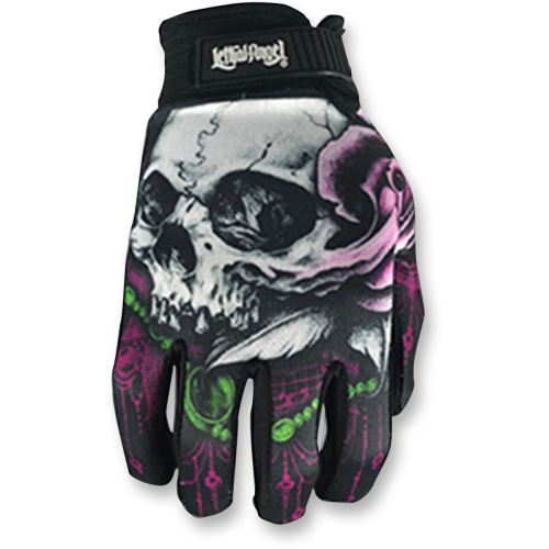 Lethal Threat - Lethal Threat Girl Skull Womens Gloves - GL15006M - Girl Skull - Black/White - Medium