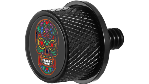 Figurati Designs - Figurati Designs Seat Mounting Knob - Black with Sugar Skull Design - FD30-SEAT_SCREW-BLK