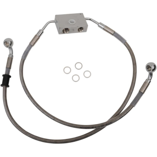 Drag Specialties - Drag Specialties Extended Length Stainless Steel Front Brake Line Kit - +4in. - Clear-Coated - 1741-5304