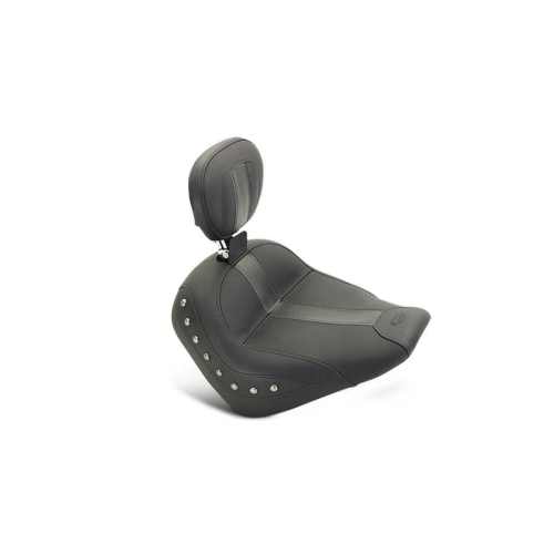 Mustang - Mustang Vintage Solo Seat with Driver Backrest for Scout - Studded - Black (Black Leather Inserts) - 79529