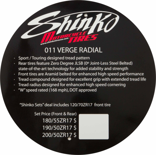 Shinko - Shinko Tire Display Sign - 011 Verge - 011 VERGE INSERT