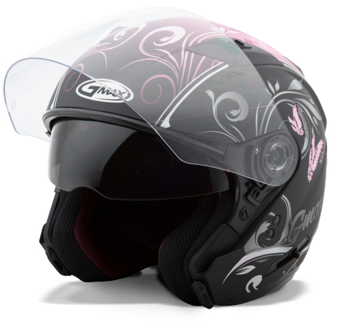 G-Max - G-Max OF77 Butterfly Helmet - G3772405 TC-14F - Flat Black/Pink - Medium