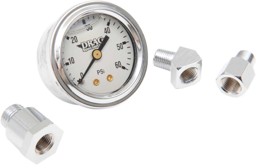 Drag Specialties - Drag Specialties 1 3/4in. Deluxe Liquid-Filled Oil Pressure Gauge Kit - 60lb. - White Face Dial - 244113-BX14