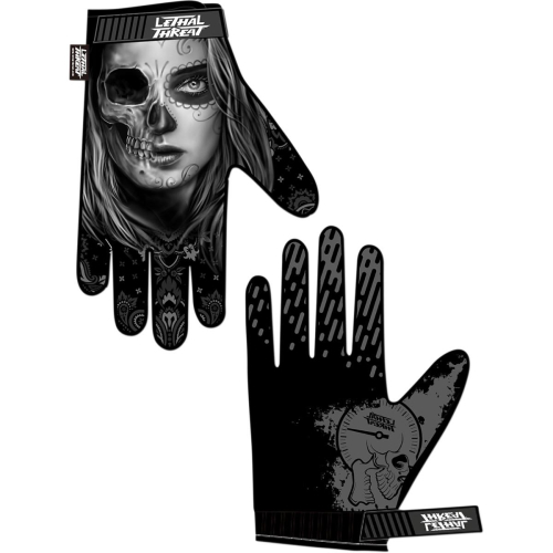 Lethal Threat - Lethal Threat Half Skull Womens Gloves - GL15013M - Half Skull - Black/White - Medium