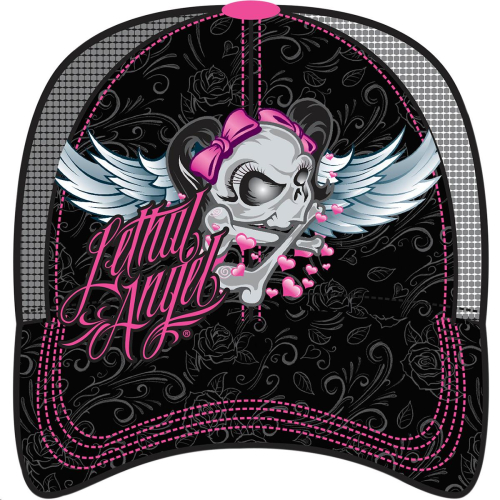 Lethal Threat - Lethal Threat Lethal Angel Girl Skull Trucker Womens Hat - HT82039 - Black - OSFM