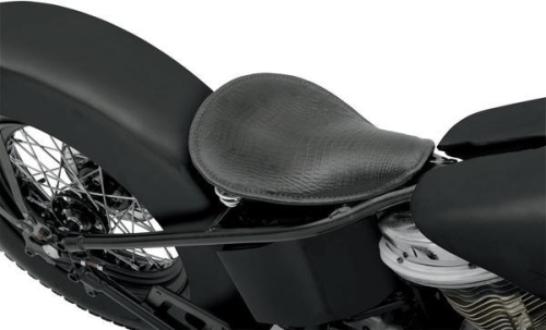 Drag Specialties - Drag Specialties Small Spring Solo Seat with Perimeter Stitch - Black Faux Alligator with Embossed Belly Pattern - 0806-0035