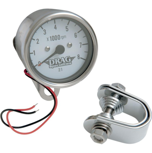 Drag Specialties - Drag Specialties 2.4in. Mechanical 8000 RPM Tachometer - White Face - 21-6923DS1-BX16