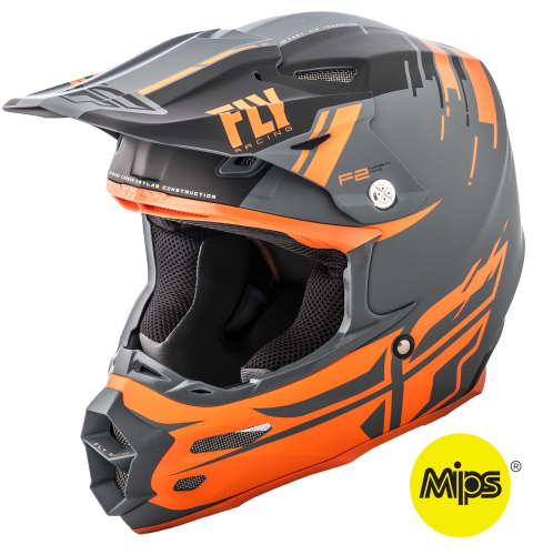 Fly Racing - Fly Racing F2 Carbon Forge MIPS Helmet - 73-4238-4-XS - Matte Charcoal/Orange/Gray - X-Small