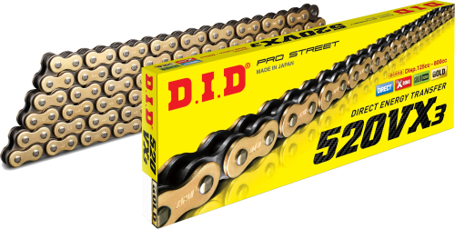 D.I.D - D.I.D 520VX3 Professional O-Ring Series Chain - 100ft Links - Gold - 520VX3G100FT