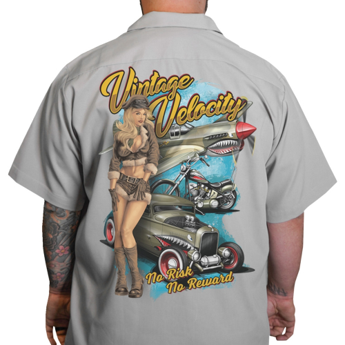 Lethal Threat - Lethal Threat Flying Tiger Pinup Shop Shirt - DG60158XXL - Gray - 2XL
