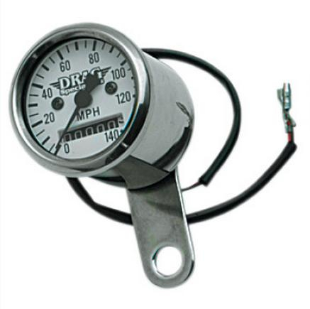Drag Specialties - Drag Specialties 1 7/8in. Mini Mechanical Speedometer - 2240:60 Ratio - White Face - 21-6960WDSBX15A