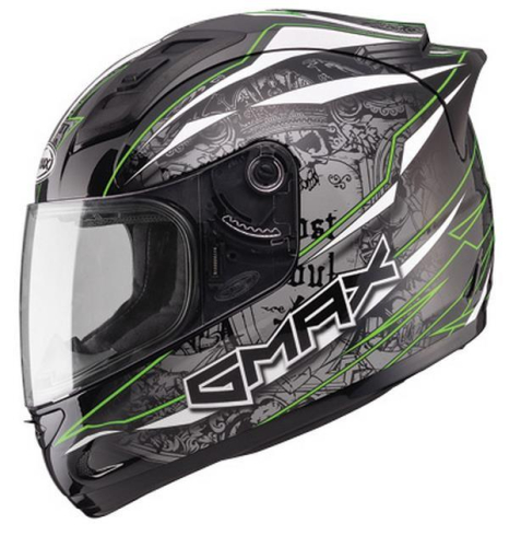 G-Max - G-Max GM69 Mayhem Helmet - G7693677 TC-23 - Mayhem Black/Silver/Hi-Viz Green - X-Large