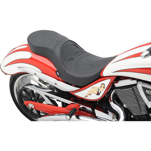 Drag Specialties - Drag Specialties Low Profile Touring Seat with Backrest Option - Crusade Stitch - 0810-1576