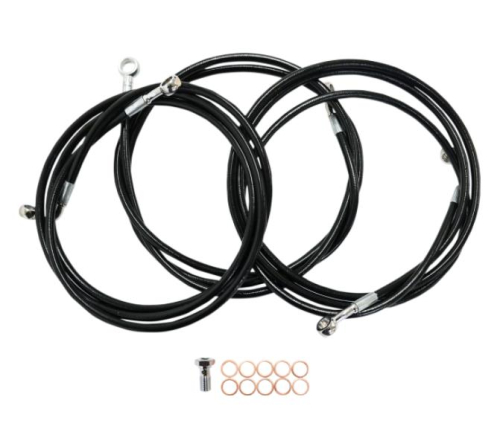 LA Choppers - LA Choppers Black Vinyl-Coated Stainless Steel Brake Line Kit - Beach Bars - LA-8010B04B