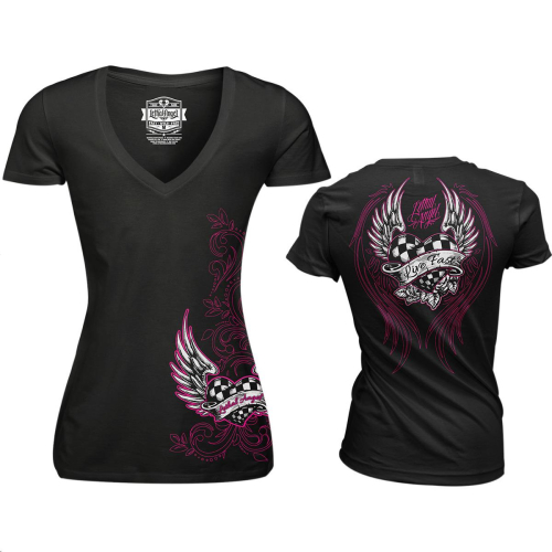 Lethal Threat - Lethal Threat Race Heart Womens V-Neck T-Shirt - LT20362S - Black - Small