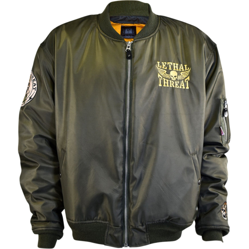 Lethal Threat - Lethal Threat Bombs Away Pin Up Girl Bomber Jacket - JT84030-4XL - Green - 4XL