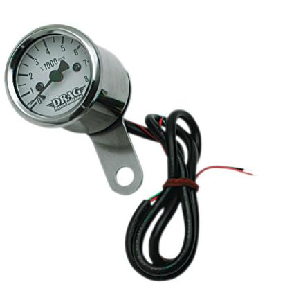 Drag Specialties - Drag Specialties 1 7/8in. Electronic Mini Tachometer - White Face - 21-6962WNUDS
