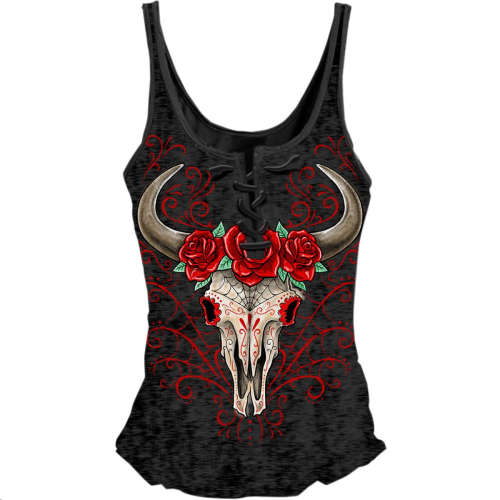 Lethal Threat - Lethal Threat D.O.D Western Womens Lace Up Tank Top - LA20471S - Black - Small