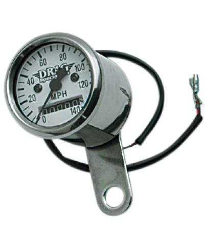 Drag Specialties - Drag Specialties 1 7/8in. Mini Mechanical Speedometer - 2:1 Ratio - White Face - 21-6961WDSBX15A