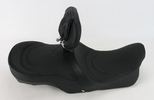 Drag Specialties - Drag Specialties Forward-Positioning Low-Profile Double Bucket Seat with EZ Glide I Backrest - Mild Stitch - 0801-0537