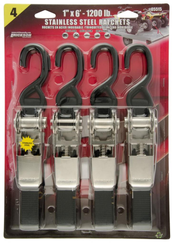 Erickson - Erickson Stainless Steel Ratcheting Tie-Downs - 1in. x 6ft. - Black - 05515