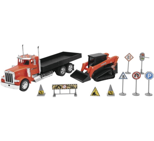 New Ray Toys - New Ray Toys 1:32 Kubota Dump Truck Set - Peterbilt 379 Flatbed Truck with Kubota Track Loader - SS-34023A