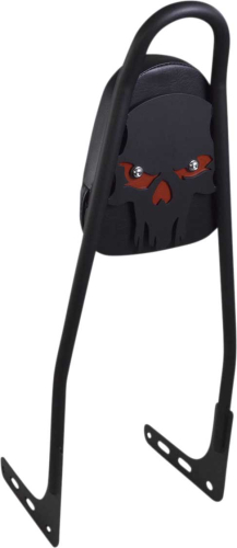 Motherwell - Motherwell One-Piece Skull Sissy Bars with Red-Eyed Pad Mount - 25in. - Matte Black - 156T18-MB-SR-WP