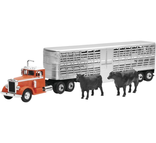 New Ray Toys - New Ray Toys 1:43 Livestock Hauler - Die Cast 1949 Peterbilt 380 Livestock with Cattle - SS-16116B