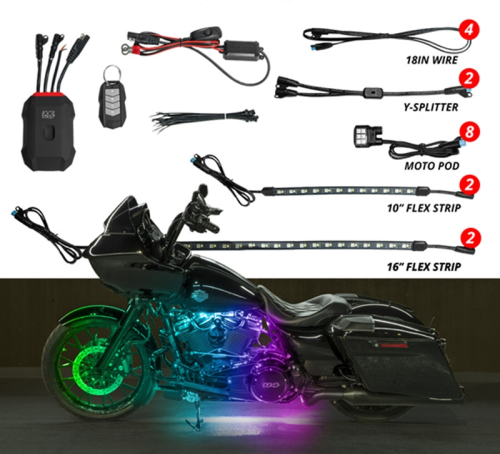 XK Glow - XK Glow XKMax RGBW Addressable Motorcycle Underglow Light Kit - 10pc - MX-MOTO-STA