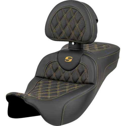 Saddlemen - Saddlemen Extended Reach Roadsofa LS Seat with Drivers Backrest - Gold Stitching - 808-07B-184B7