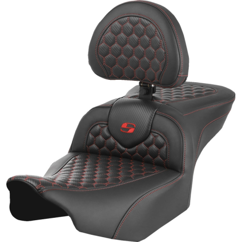 Saddlemen - Saddlemen Roadsofa HC Seat with Drivers Backrest - Red Stitching - 823-07-189B4