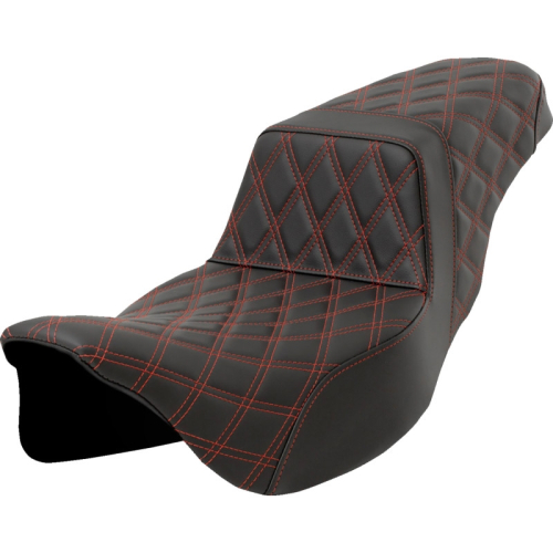 Saddlemen - Saddlemen Full LS Extended Reach Step-Up Seat - Black - Red Stitching - 808-07E-17504